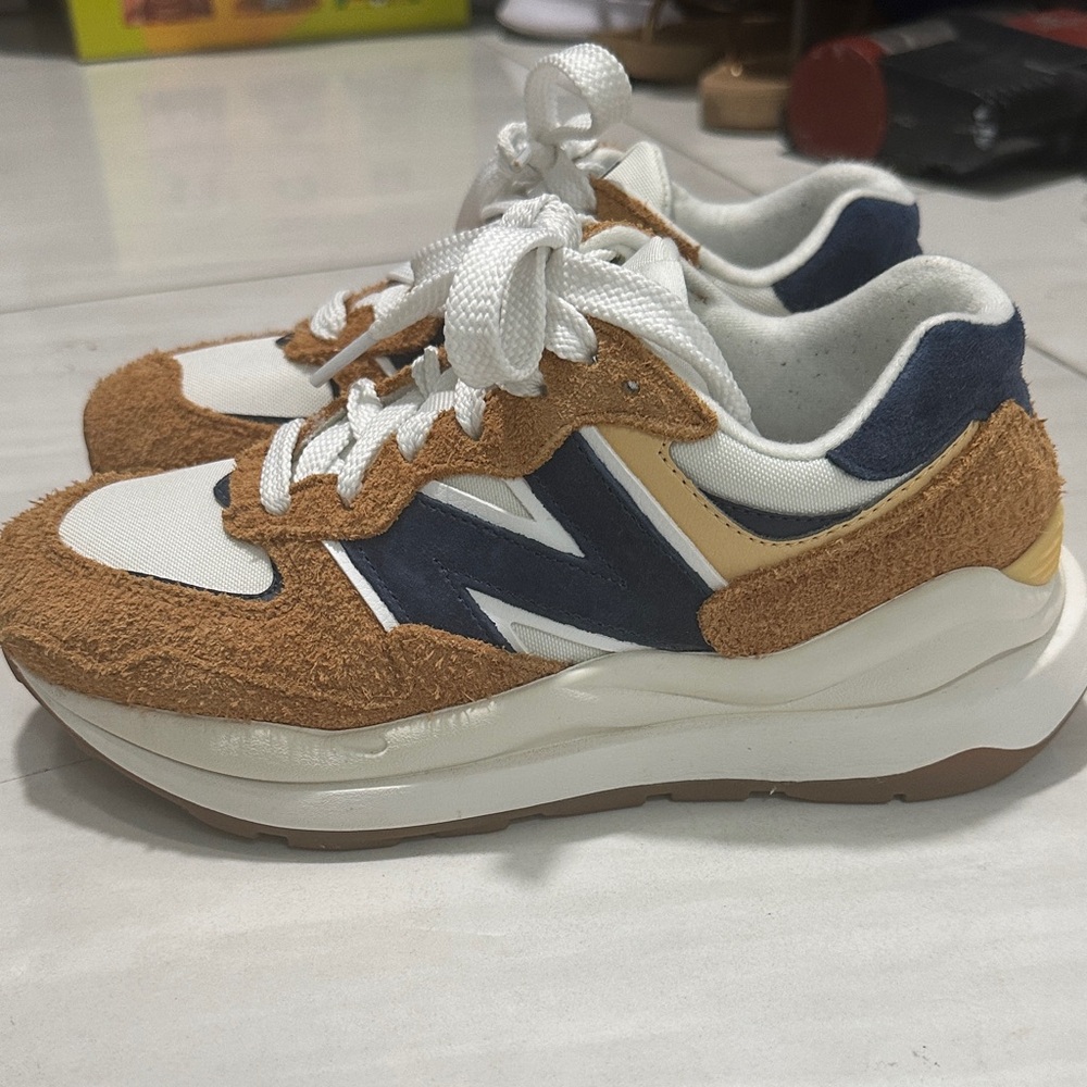 New Balance Tan and Navy Sneakers